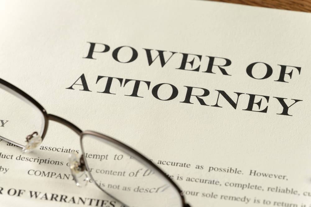 Close-up view of a power of attorney document, emphasizing its importance in estate planning and elder law matters.