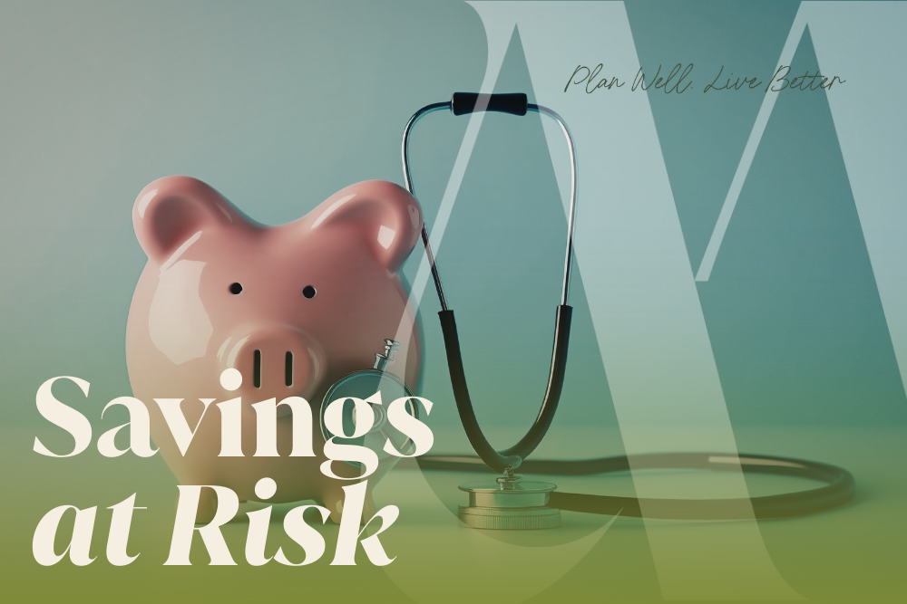 Piggy bank with stethoscope representing retirement savings at risk from long-term care and nursing home costs.