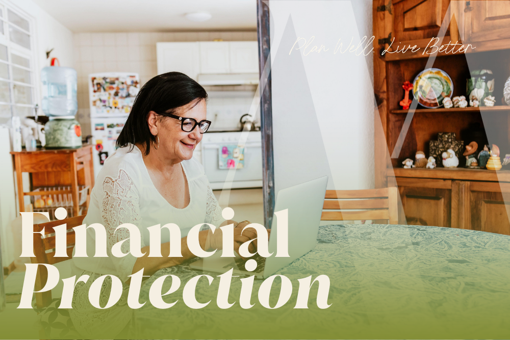 Woman reviewing financial documents at home representing estate planning and financial protection for women.