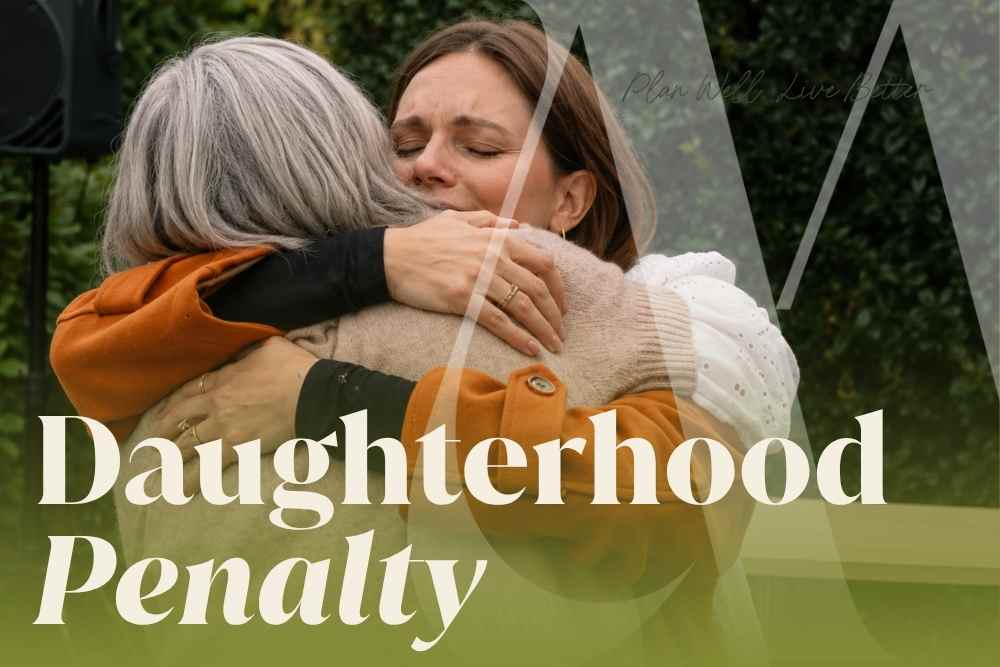 wo women embracing outdoors — the emotional and financial toll of the daughterhood penalty and eldercare caregiving