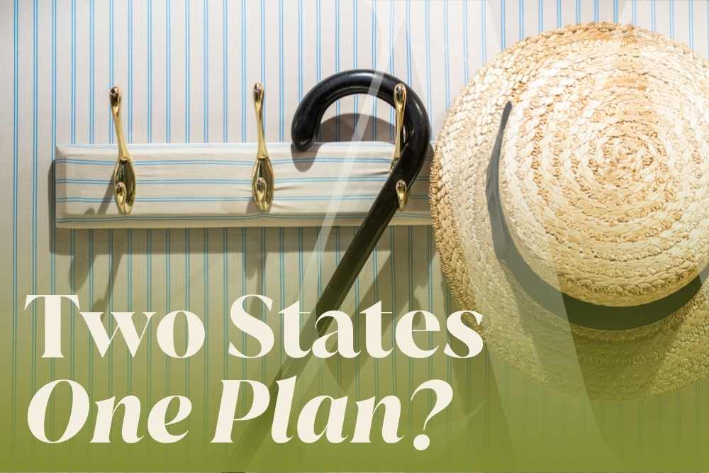 A hanging rack with a straw hat and a cane — estate planning when parents live in another state and families are spread across state lines