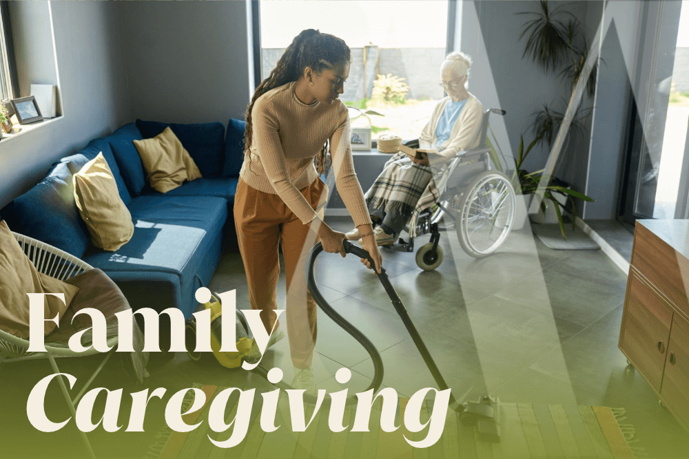 Young woman helping an older woman in a wheelchair.